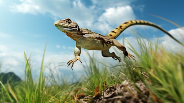 Lizard animal jumping field wallpaper image Generative AI