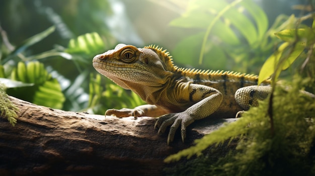 Lizard animal laying down on over tree images Generative AI