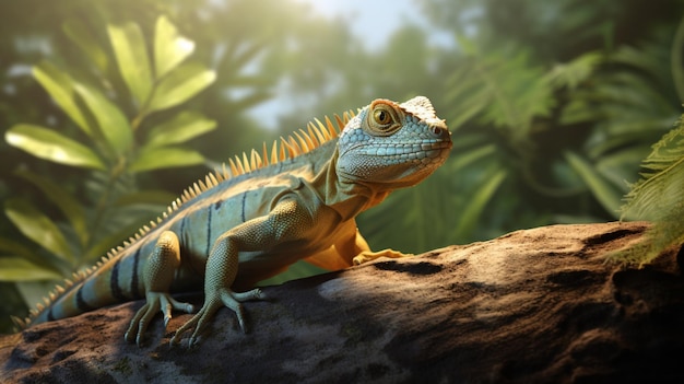 Lizard animal laying down on over tree images Generative AI