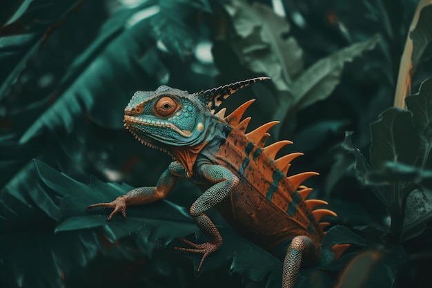 Lizard iguana forest Color portrait Generate Ai