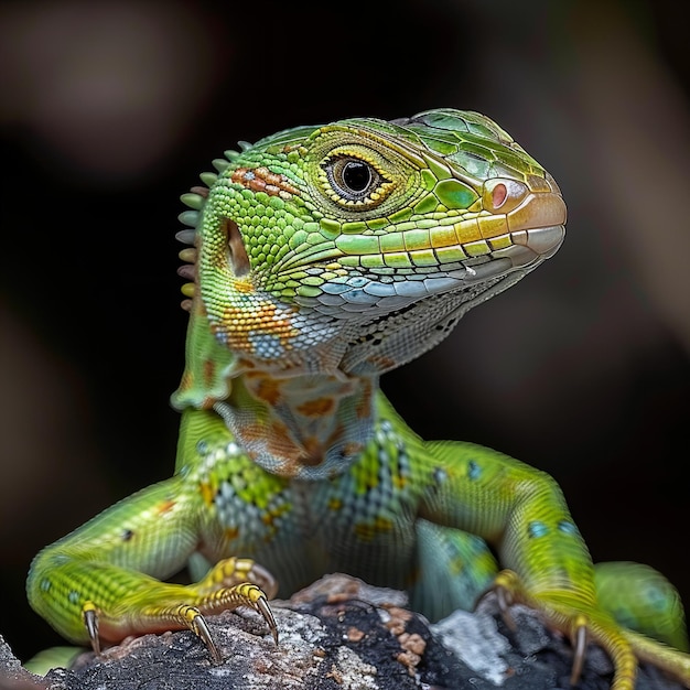 a lizard is sitting on a rock and looking at the camera