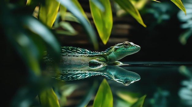 Photo lizard reflection in water