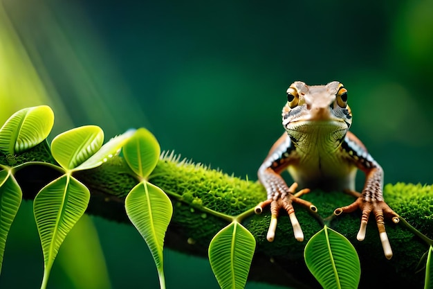 A lizard sits on a branch in the jungle.