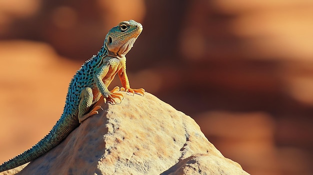 Photo a lizard sits on a rock with a red rock in the background