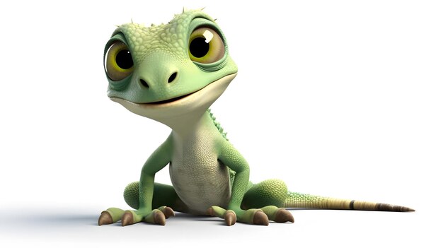 Photo lizard in style of disney pixar movie pets movie cute character white background high quality c