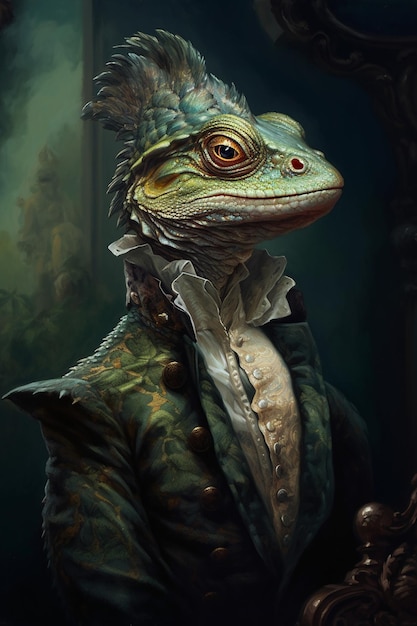 A lizard in a suit with a tie.