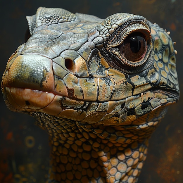 a lizard with a brown nose and a brown eye and a black background