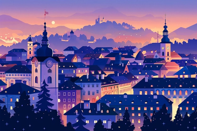 Ljubljana city flat vector skyline illustration