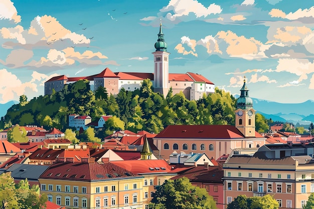 Ljubljana city flat vector skyline illustration