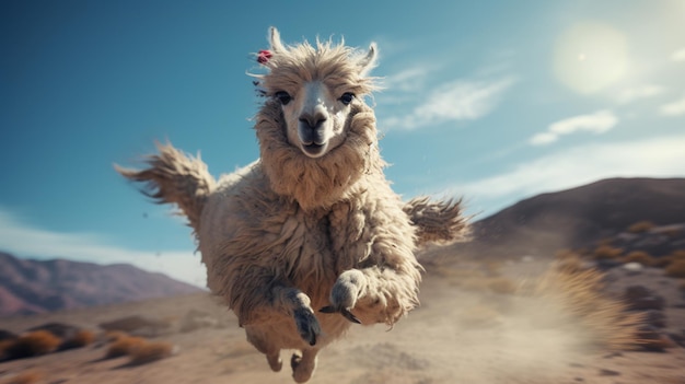 Llama animal jumping field wallpaper image Generative AI