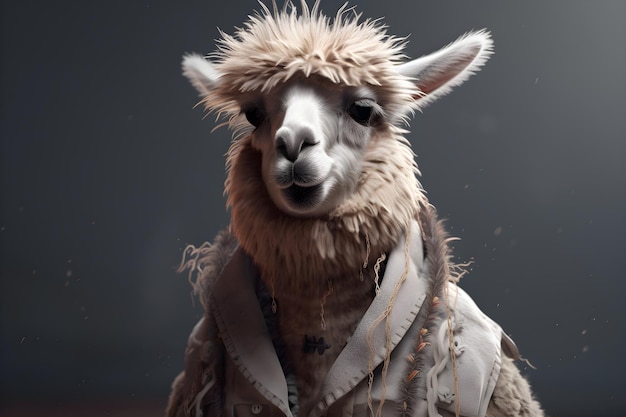 A llama in a jacket with a collar and a jacket