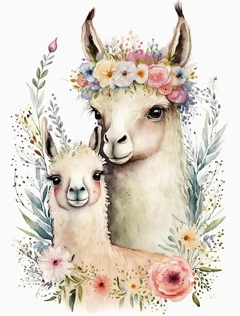 Llama Watercolor Illustration