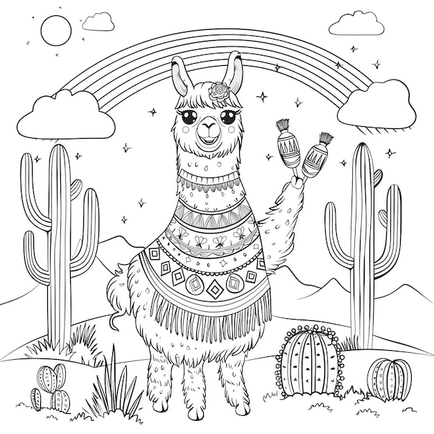 Photo a llama with a bottle of alcohol in front of a cactus