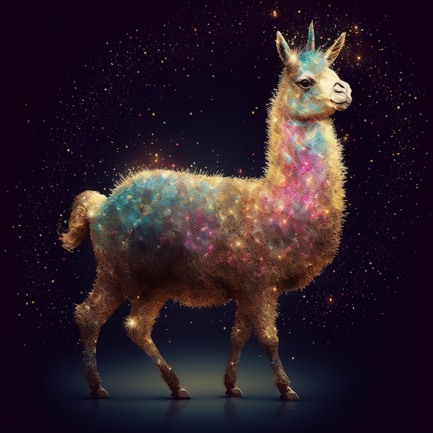 A llama with a galaxy of stars on it