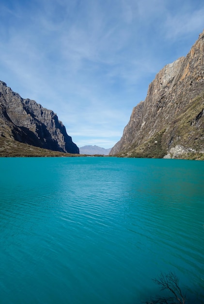 Llanganuco Lake, on the Cordillera Blanca in the Andes of Peru. Part of Huascaran National Park