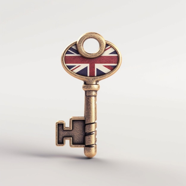 Llave inglesa llave metalica con la bandera de inglaterra realista 3d sobre fondo blanco