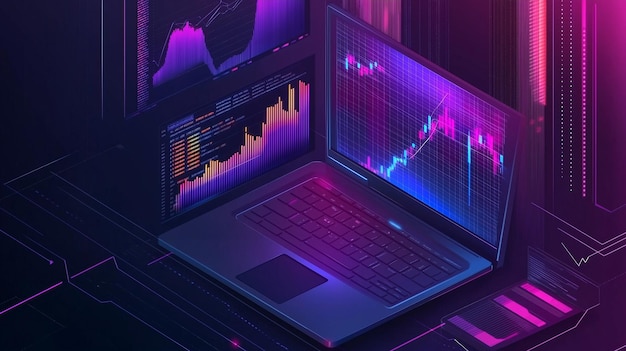 Photo llustration of business environment in isometric view online trading digital technology