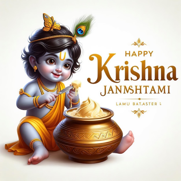 llustration of happy Janmashtami Lord Krishna in Janmashtami festival of India