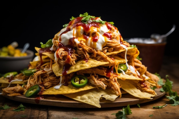 Loaded bbq chicken nachos platter