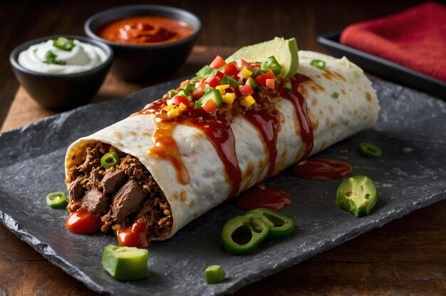 Loaded Beef Burrito with Hot Sauce Drizzle