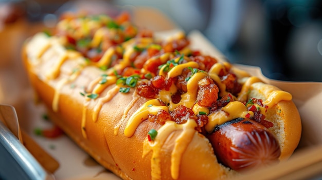 Loaded Gourmet Hot Dog with Toppings