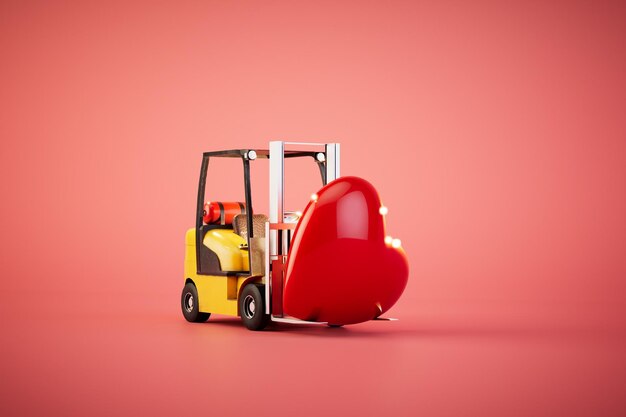 Loader with a big red heart on a red background 3D render