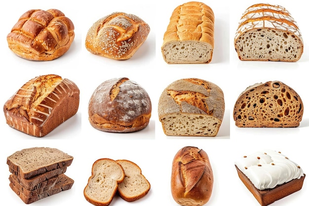 Loaf of Bread Collection Isolated on White Background