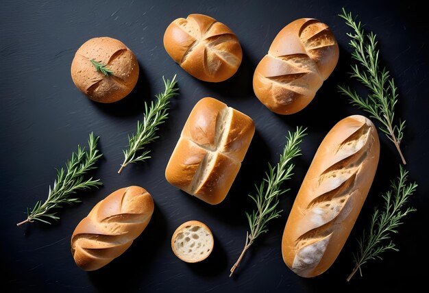 Photo a loaf of bread is on a cutting board with spices and herbs