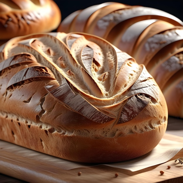 a loaf of bread is on a cutting board with the words bread on it