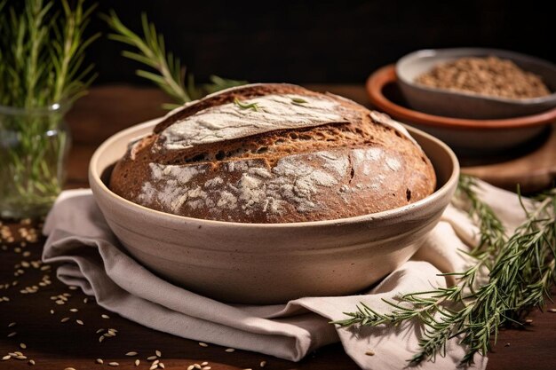 Photo a loaf of bread is displayed on a table.