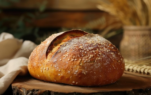 A loaf of bread on the traditional background professional advertising food photo ai generated