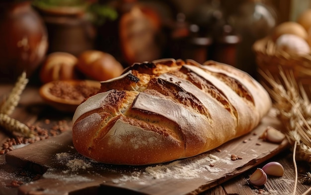 A loaf of bread on the traditional background professional advertising food photo ai generated