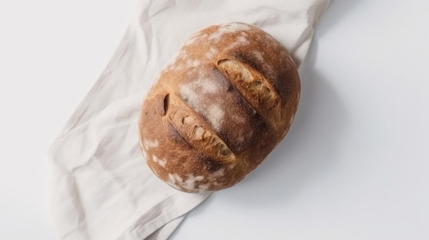 A loaf of bread on a white napkin