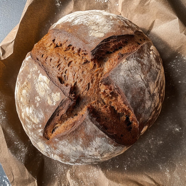 a loaf of bread with a cross on it sits on a piece of paper