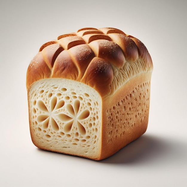 A loaf of bread with a flower design on the bottom.