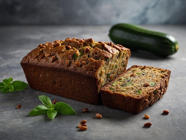 Photo a loaf of bread with a green leaf on it and a green leaf on the left