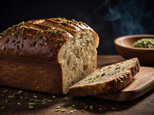 Photo a loaf of bread with a green vegetable on the top