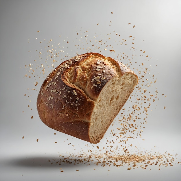 Photo a loaf of bread with seeds on it and a white background