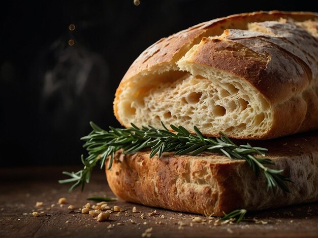 Photo a loaf of bread with a sprig of rosemary on top of it