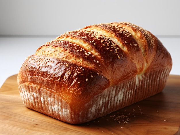 Loaf of bread on wooden cutting board