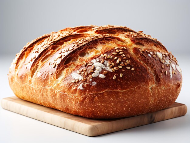 Loaf of bread on wooden cutting board