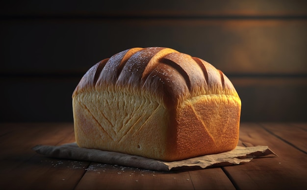 A loaf of bread on a wooden table. handmade bread. ai generated