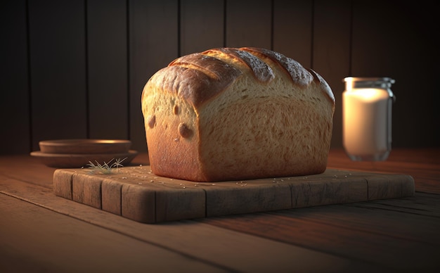 A loaf of bread on a wooden table. handmade bread. ai generated