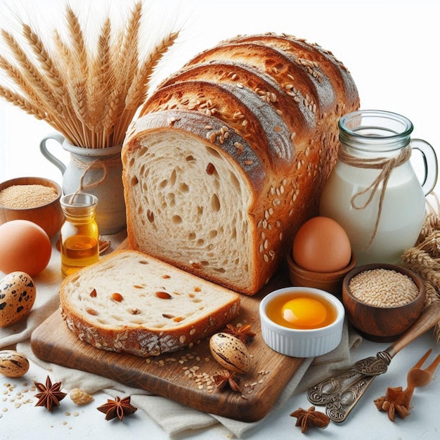 Photo a loaf of freshlybaked sourdough bread with herbs and seasonings on a kitchen table ai generated