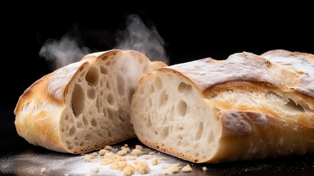 A loaf of Italian Traditional Bread and wheat on a table