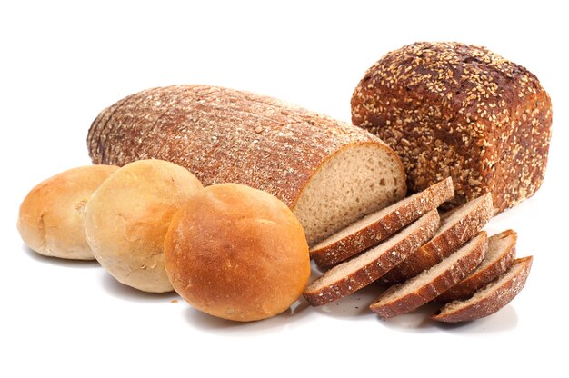 Loafs of whole wheat and rye bread  isolated on white