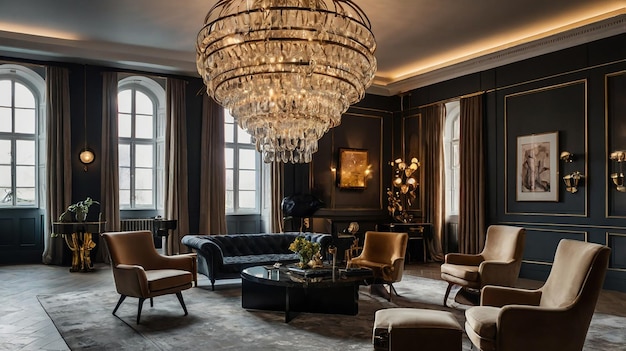 the lobby of the hotel is decorated in gold and brown