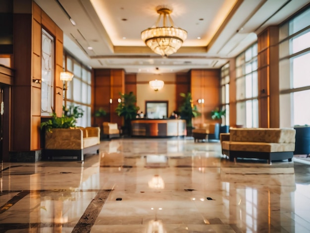 Photo a lobby with a chandelier and a chandelier in the middle