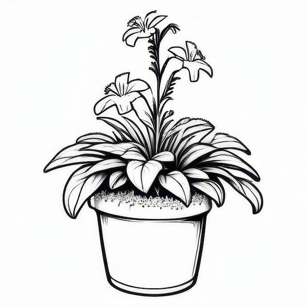 Lobelia flower outline black and white cute coloring book