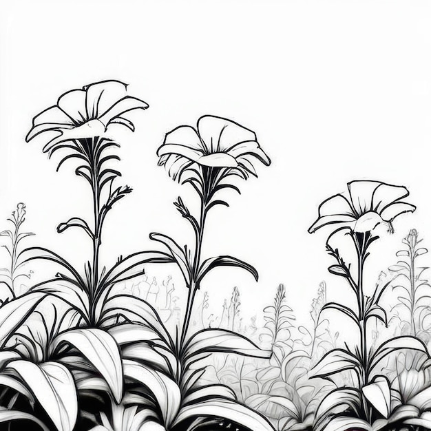 Photo lobelia flower outline black and white cute coloring book